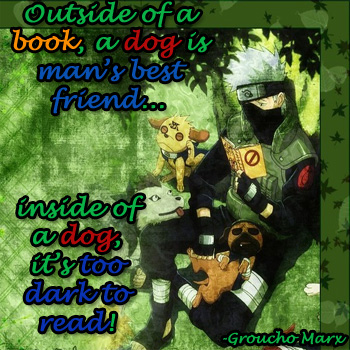 Man, dog, and book...